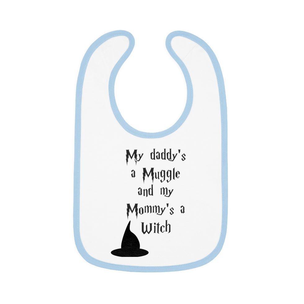 Thumbnail: My Daddy's a Muggle Mom's A Witch-Funny HP Quote- Baby Contrast Trim Jersey Bib