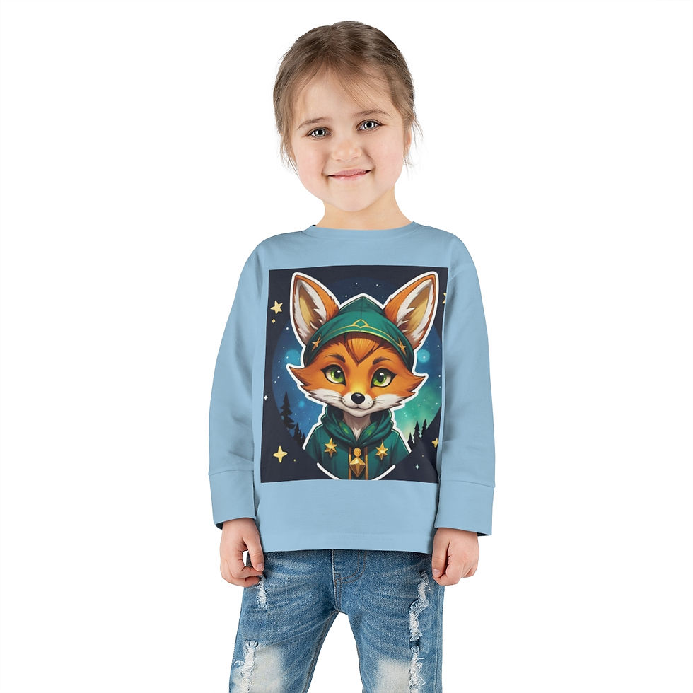 Thumbnail: Kitsune Fox-Green n Gold Hoodie Starry Night Sky-Toddler Long Sleeve Tee