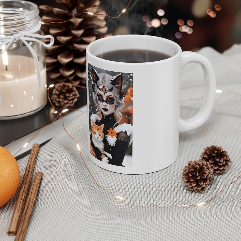 Thumbnail: Calico Cat Fae w-bw-kitty-coffee-perfect day Ceramic Mug 11oz