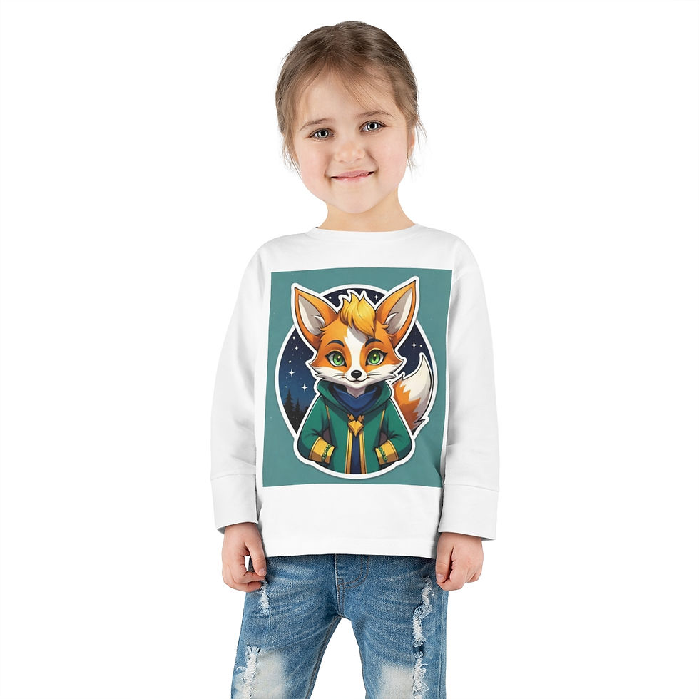 Thumbnail: Kitsune Fox-Green n Yellow Hoodie Starry Night Sky-Toddler Long Sleeve Tee