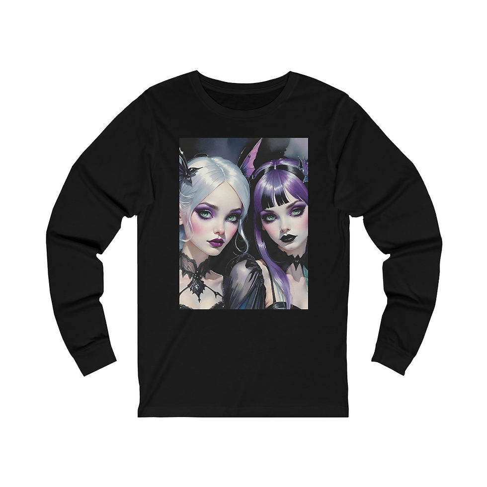 Thumbnail: Sister Faeries- White w clips n Purple tip w Black Unisex Jersey Long Sleeve Tee