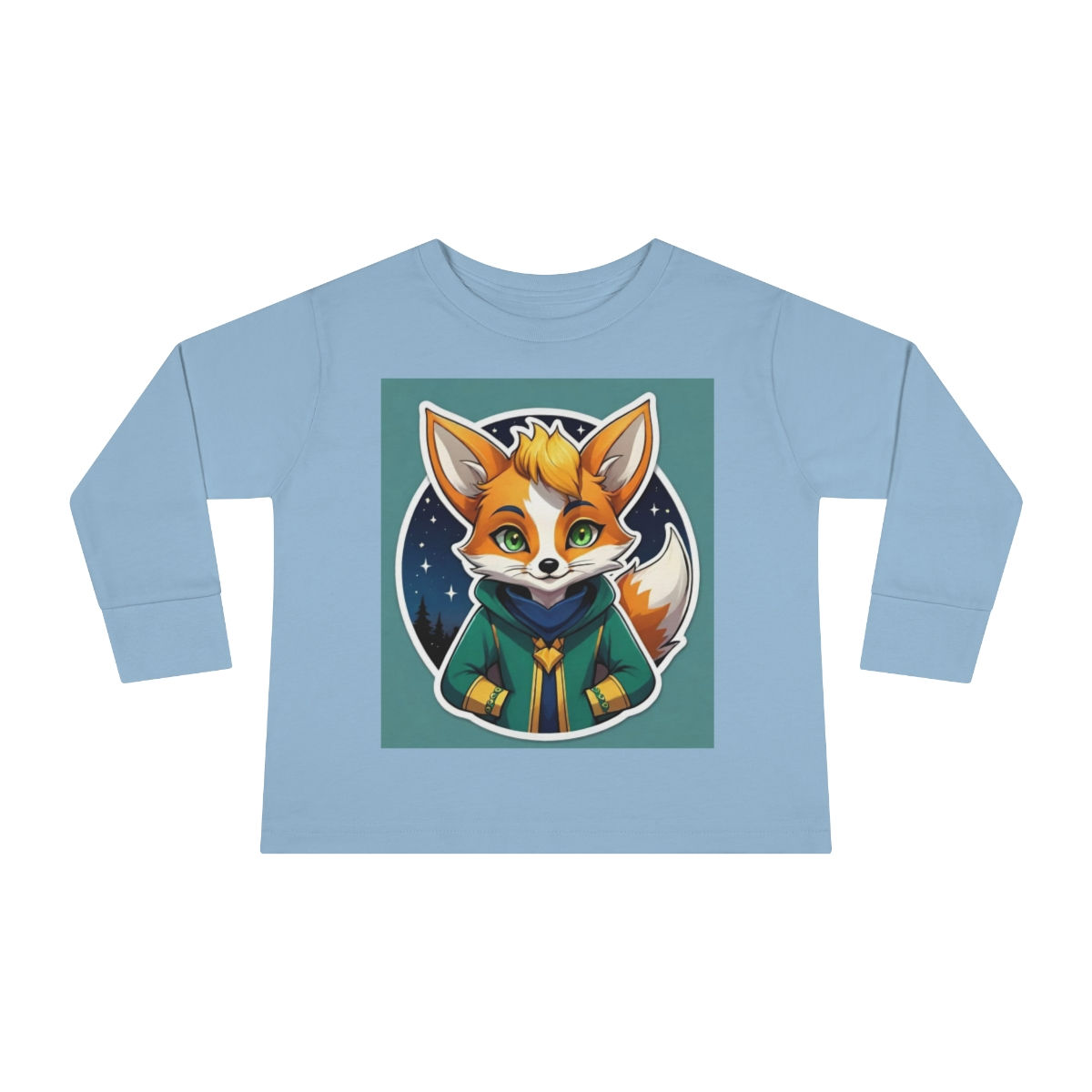 Kitsune Fox-Green n Yellow Hoodie Starry Night Sky-Toddler Long Sleeve Tee
