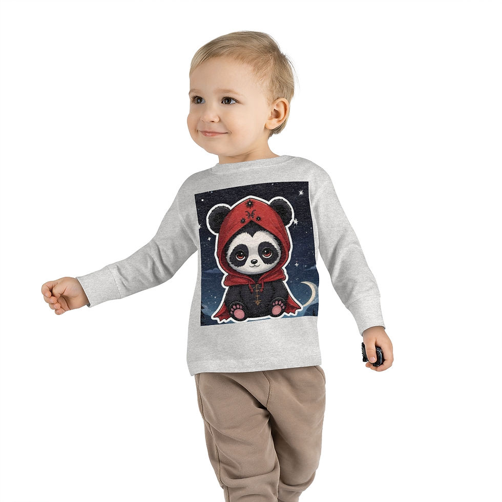Thumbnail: Cute Lil Panda in Red Cape n Black Pajamas-Toddler Long Sleeve Tee