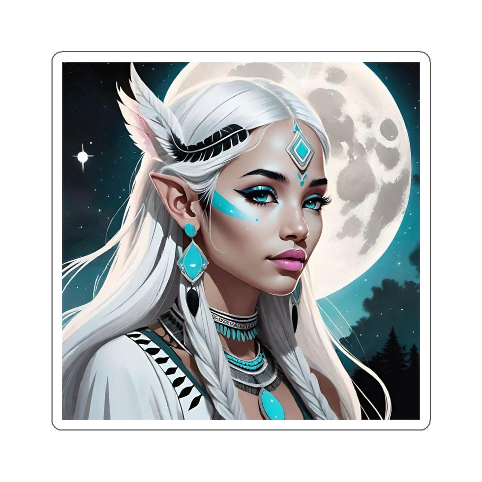Thumbnail: Elven Female- All Turquoise Jewelry Full Moon -Die-Cut Stickers