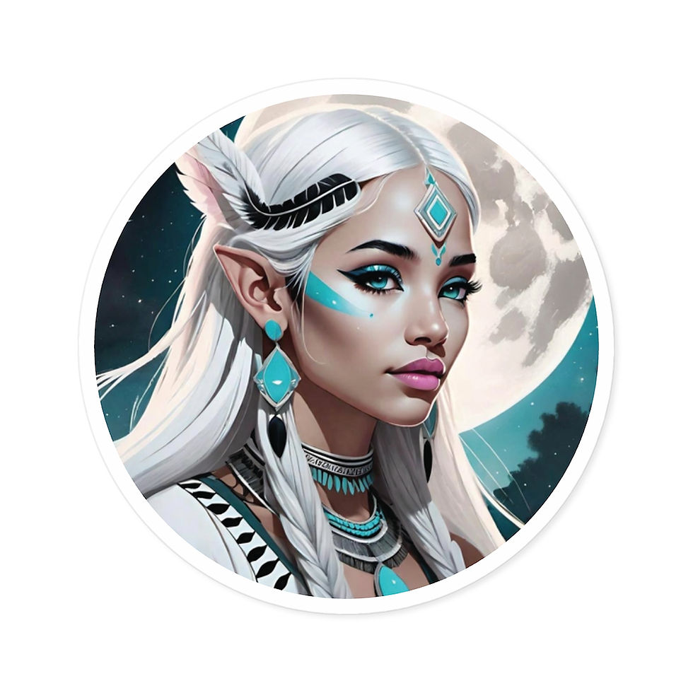 Thumbnail: Elven Female- All Turquoise Jewelry Full Moon Round Stickers, Indoor\Outdoor