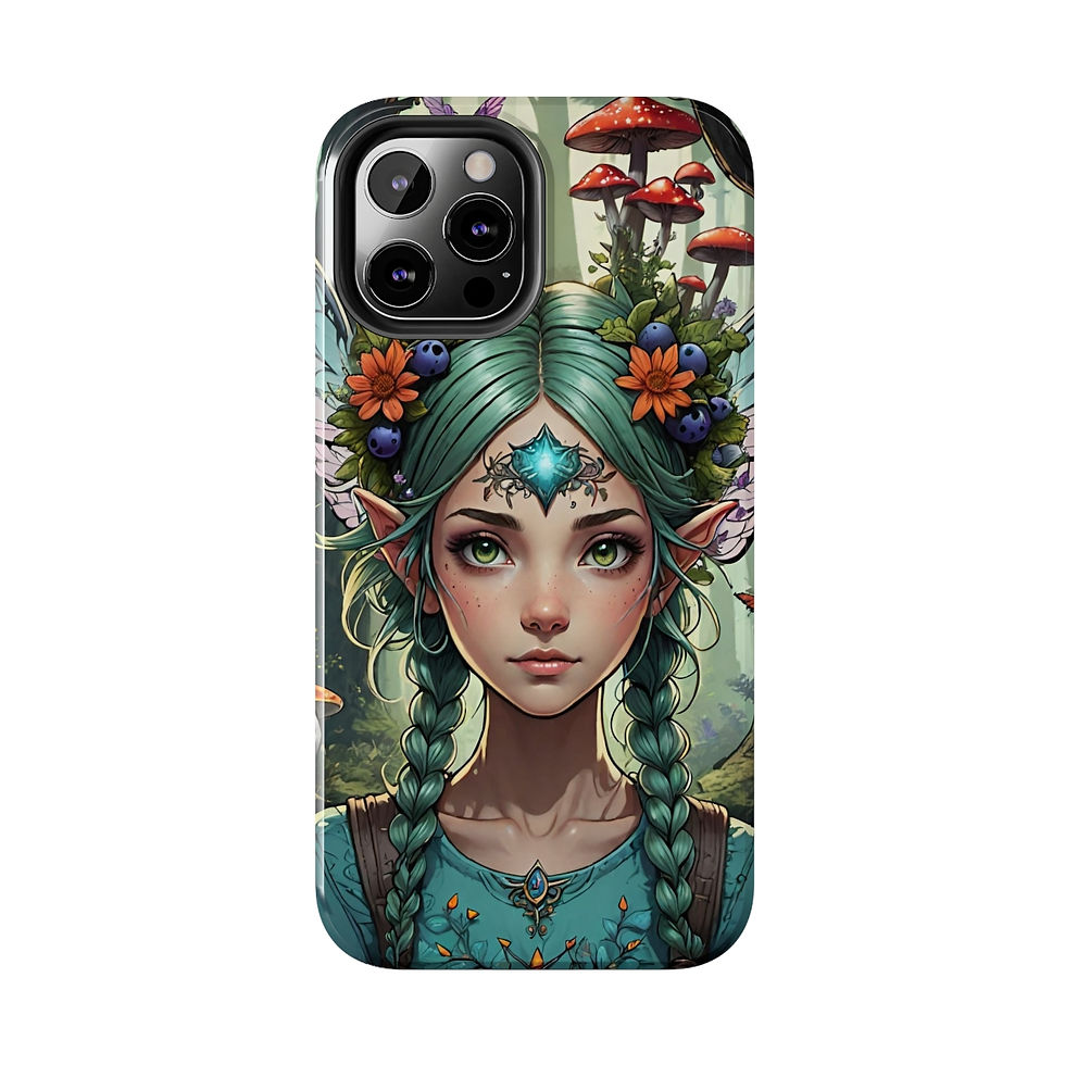 Thumbnail: Teal Haired Fly Agaric Mushroom Fae with Braids - Gem- Tough Phone Cases