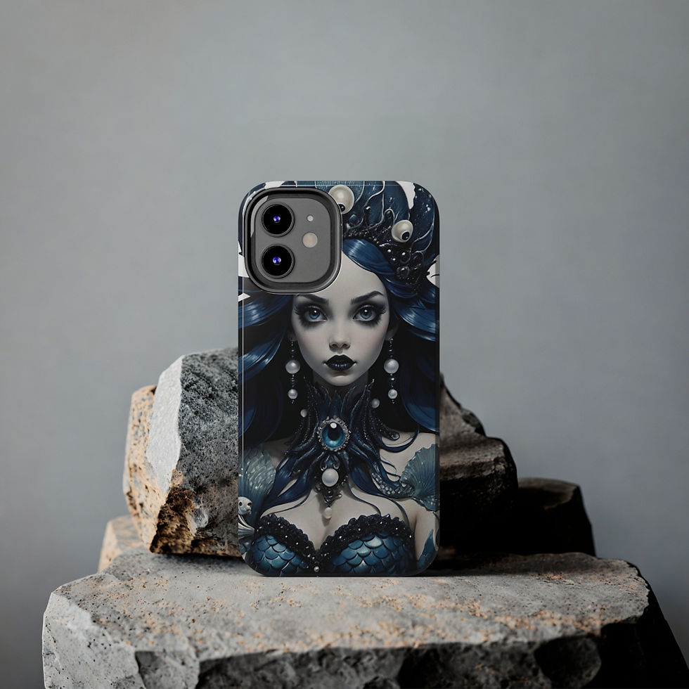 Thumbnail: Blue Siren Mermaid-White Pearl n Gem Choker Collar Skin Tough Phone Cases