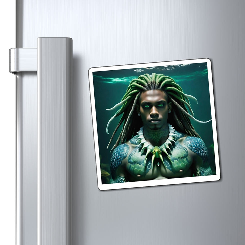 Thumbnail: Dark Skinned Merman-Greenish-Blue Scales Serpent-Boned Collar-Magnets