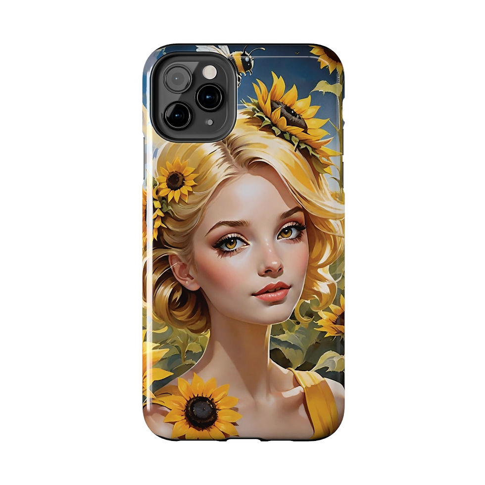Thumbnail: Sunflower Fae- Sunflower Field-Flowers in Hair Bumblebee Tough Phone Cases