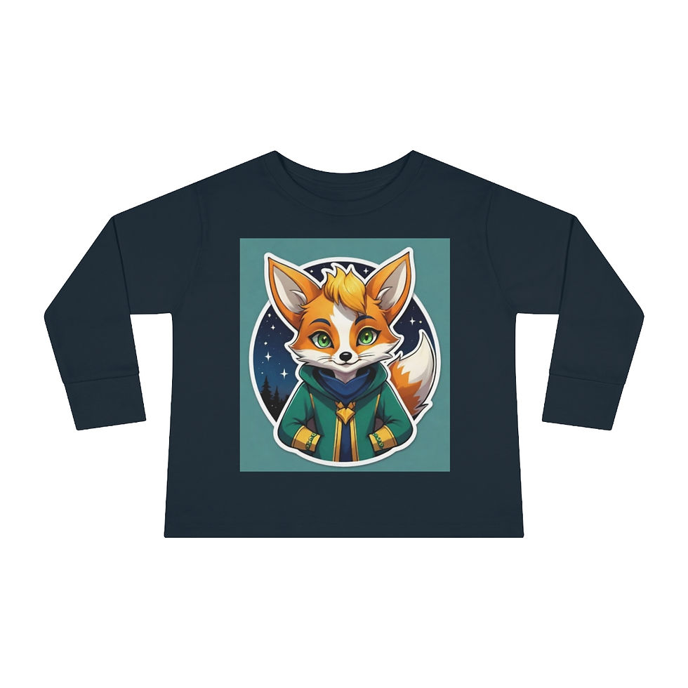 Thumbnail: Kitsune Fox-Green n Yellow Hoodie Starry Night Sky-Toddler Long Sleeve Tee