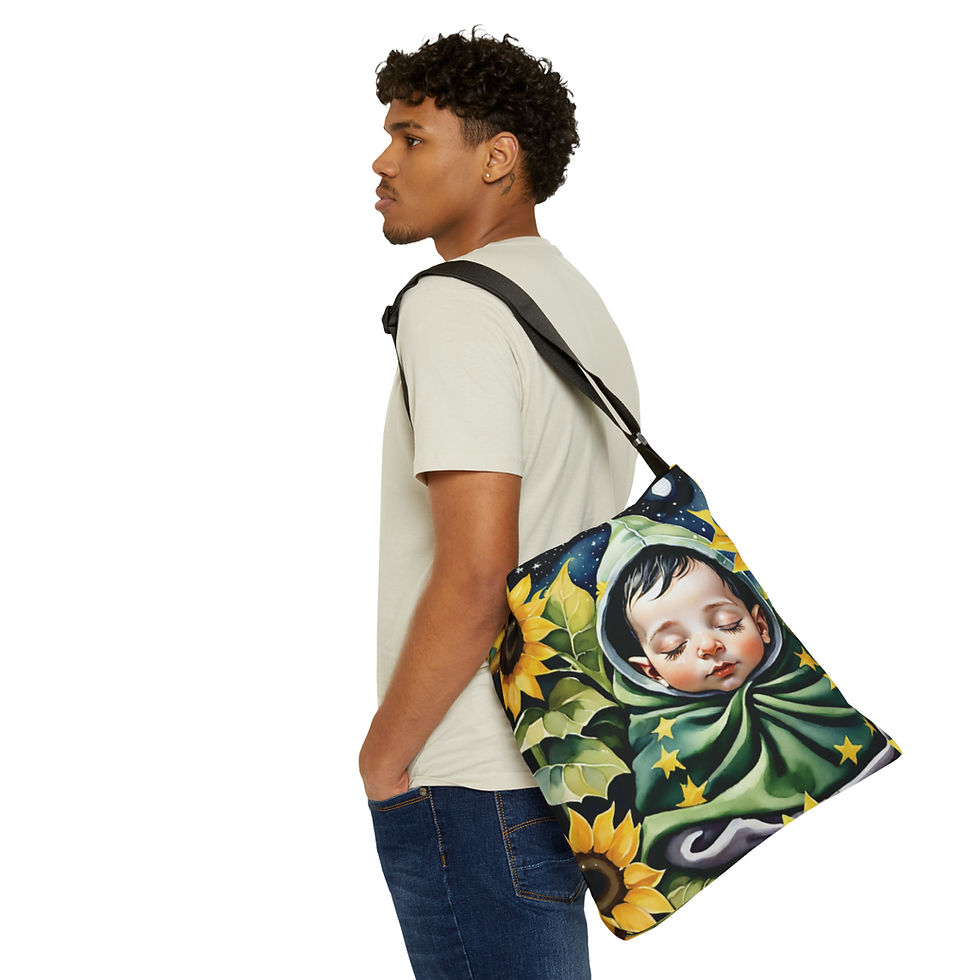 Thumbnail: Sleeping in the Sunflowers- Dark Green Star Blankie Adjustable Tote Bag (AOP)
