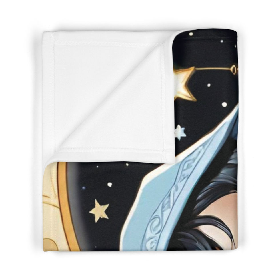Thumbnail: Celestial Dreamtime-Fae Baby w Blue Blankie Moon Stars- Soft Fleece Baby Blanket