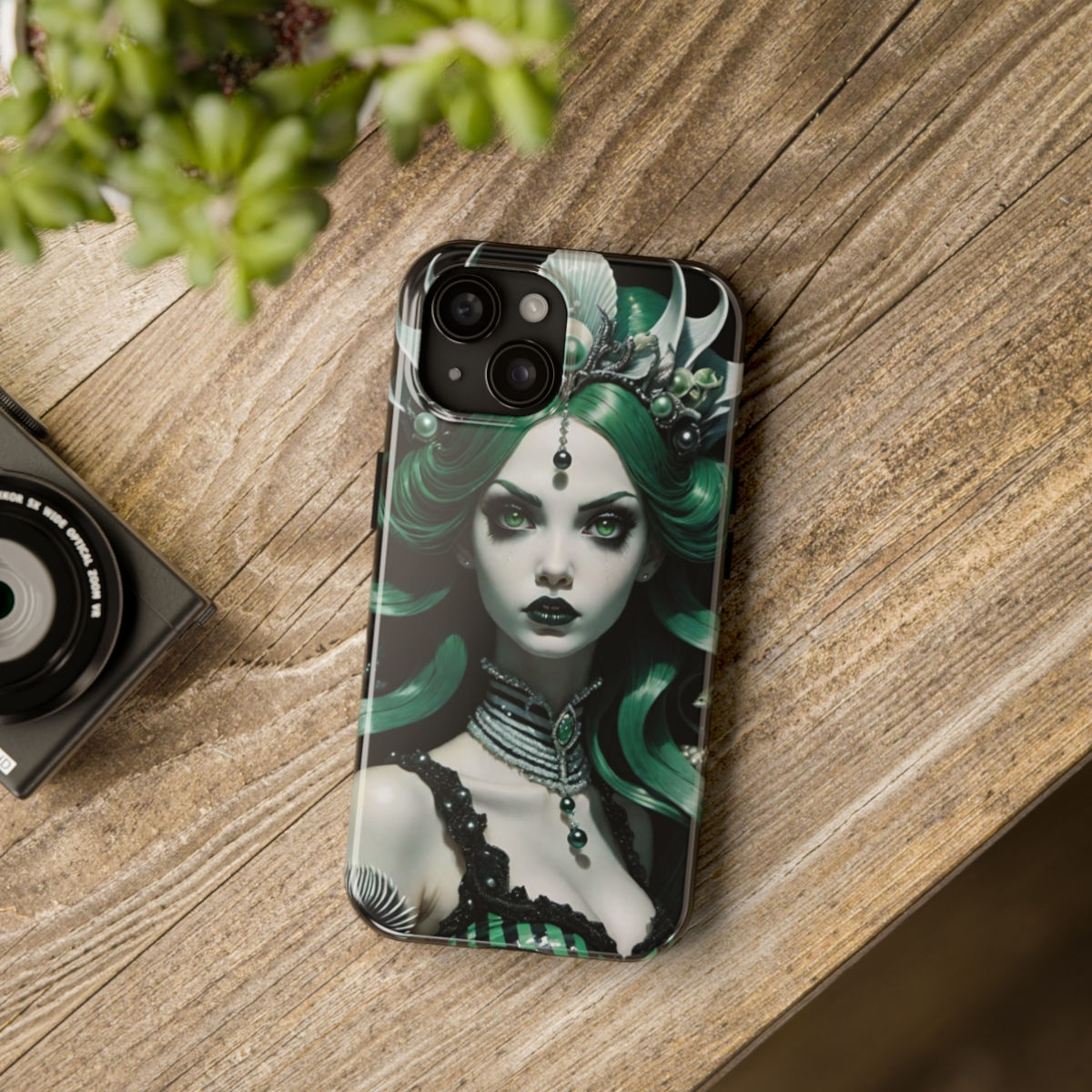 Green Siren Mermaid-Octo-ish Green Pearl Choker w Shells-Skin Tough Phone Cases