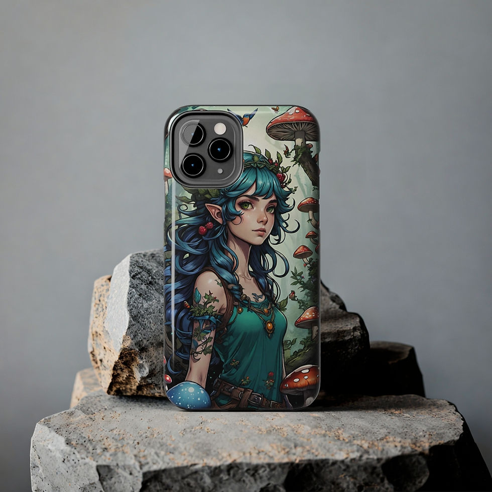 Thumbnail: Blue-Teal Haired Fly Agaric Mushroom Fae -Teal Shirt Tough Phone Cases