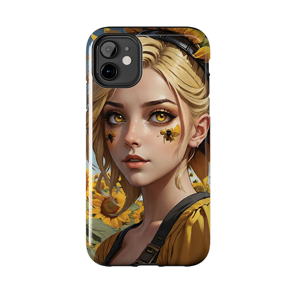 Thumbnail: Sunflower Fae- Sunflower Field-Flower Crown Bumbles on Cheeks Tough Phone Cases