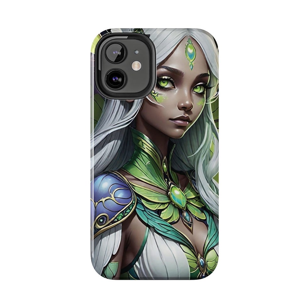 Thumbnail: Luna Moth Faery White Corset Green Crystals Closeup-Tough Phone Cases