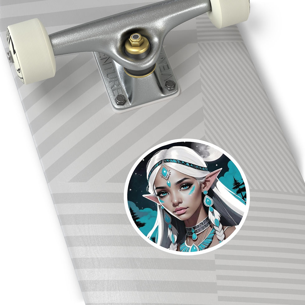 Thumbnail: Elven Female-Turquoise Headdress Feather Earrings Round Stickers, Indoor\Outdoor