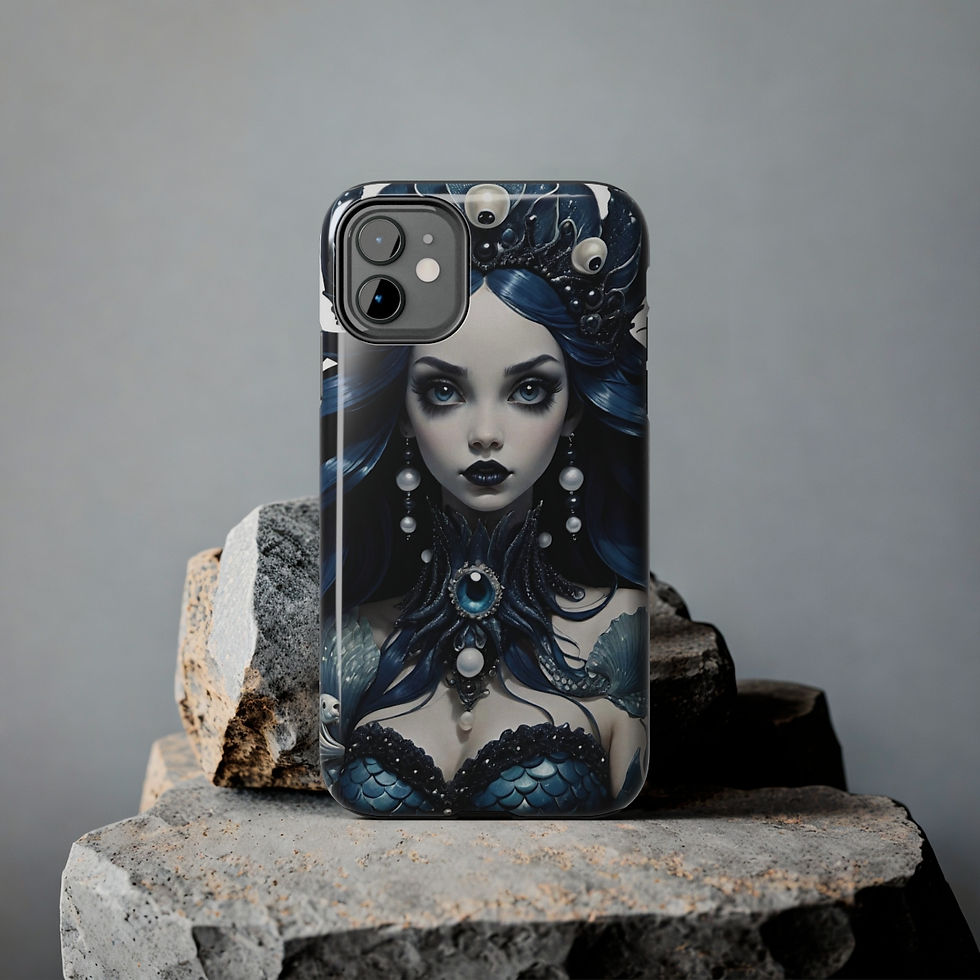 Thumbnail: Blue Siren Mermaid-White Pearl n Gem Choker Collar Skin Tough Phone Cases