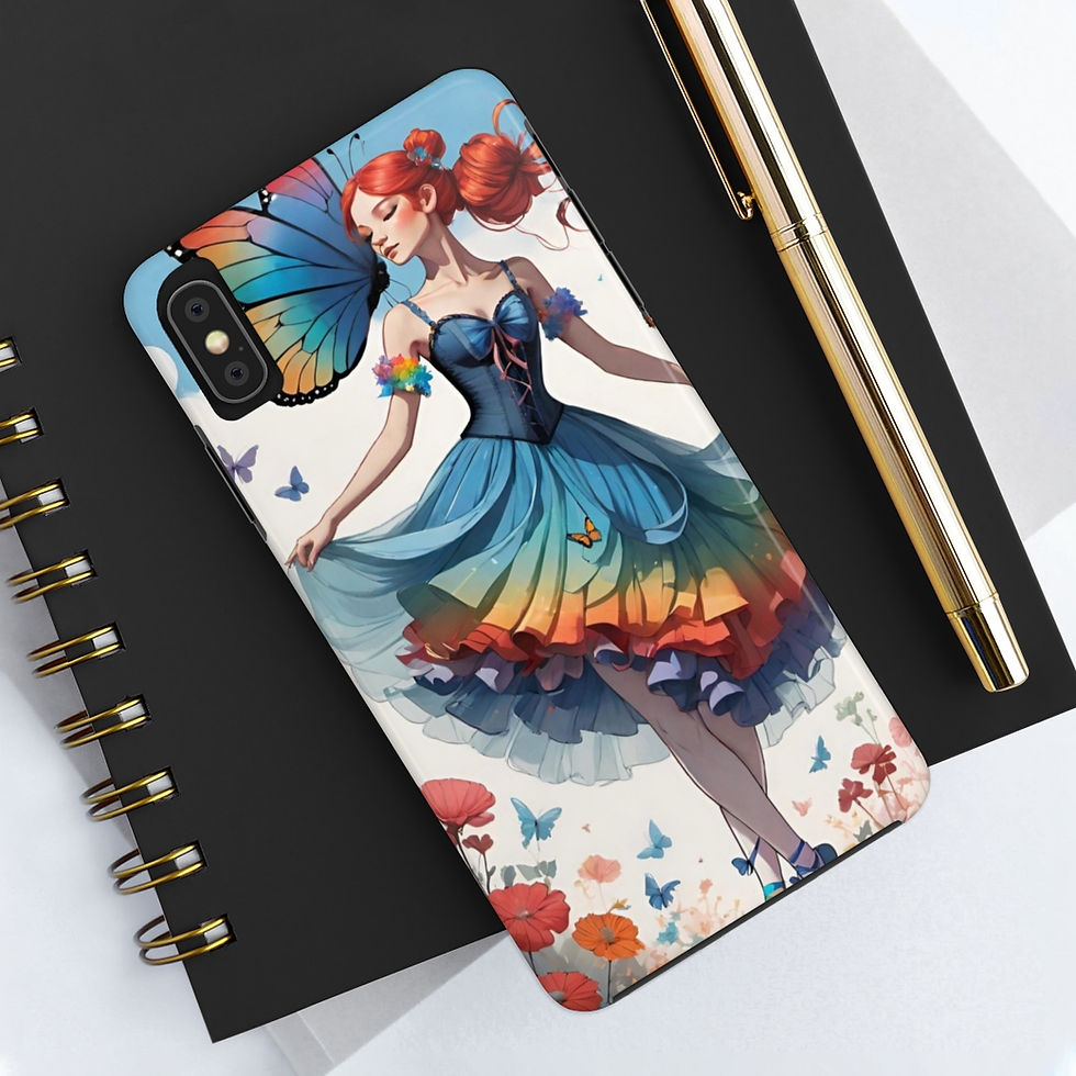 Thumbnail: Redheaded Rainbow Ribbon Dancer-Flower Field-Butterfies Tough Phone Cases