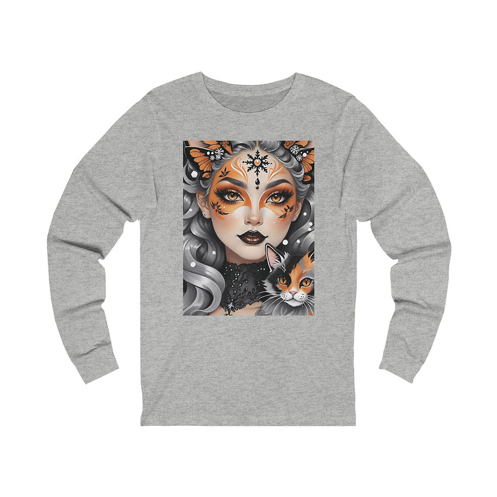 Thumbnail: Silver Calico Cat Fae-Mask Calico kitty Snowflake Unisex Jersey Long Sleeve Tee