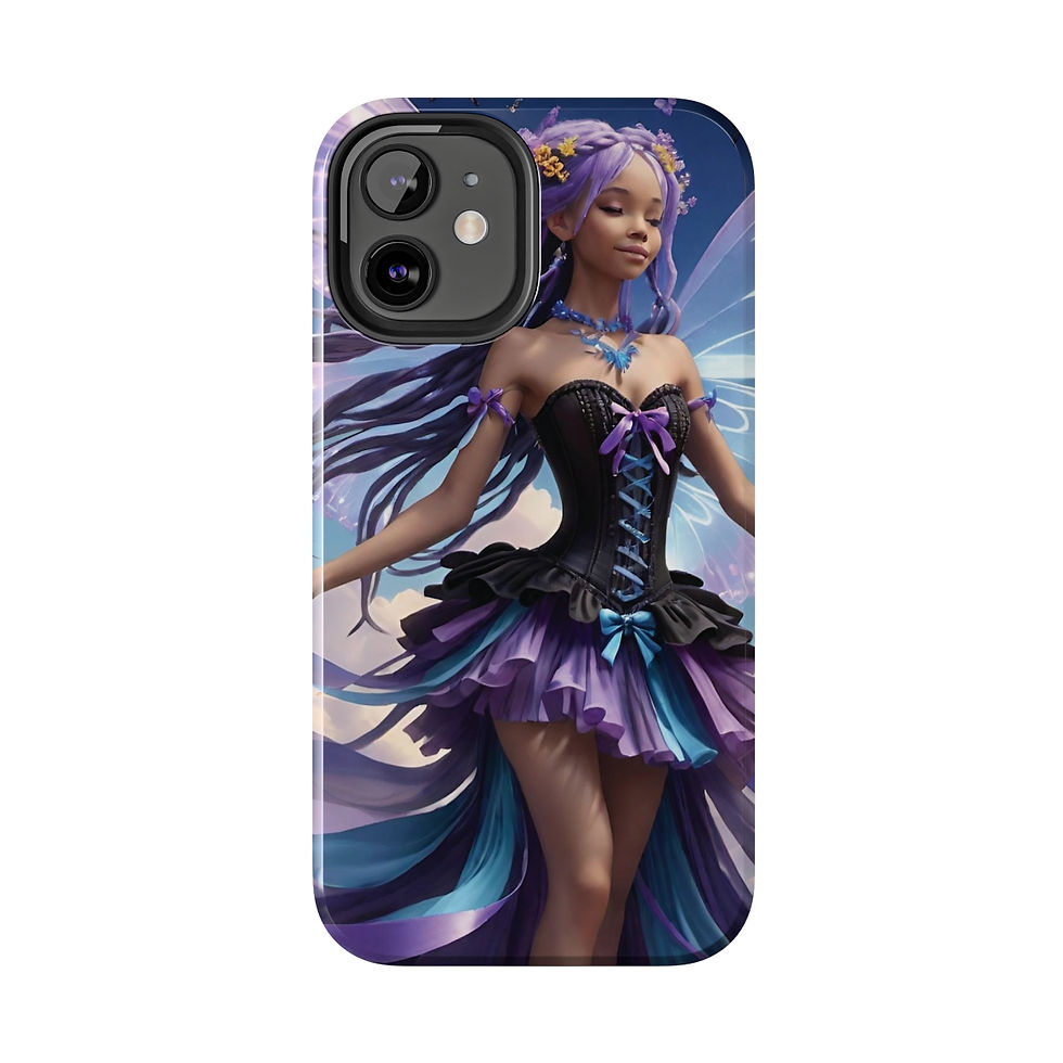 Thumbnail:  Purple Ribbon Faery Sheer Wings Short Ribboned Black Dress Tough Phone Cases