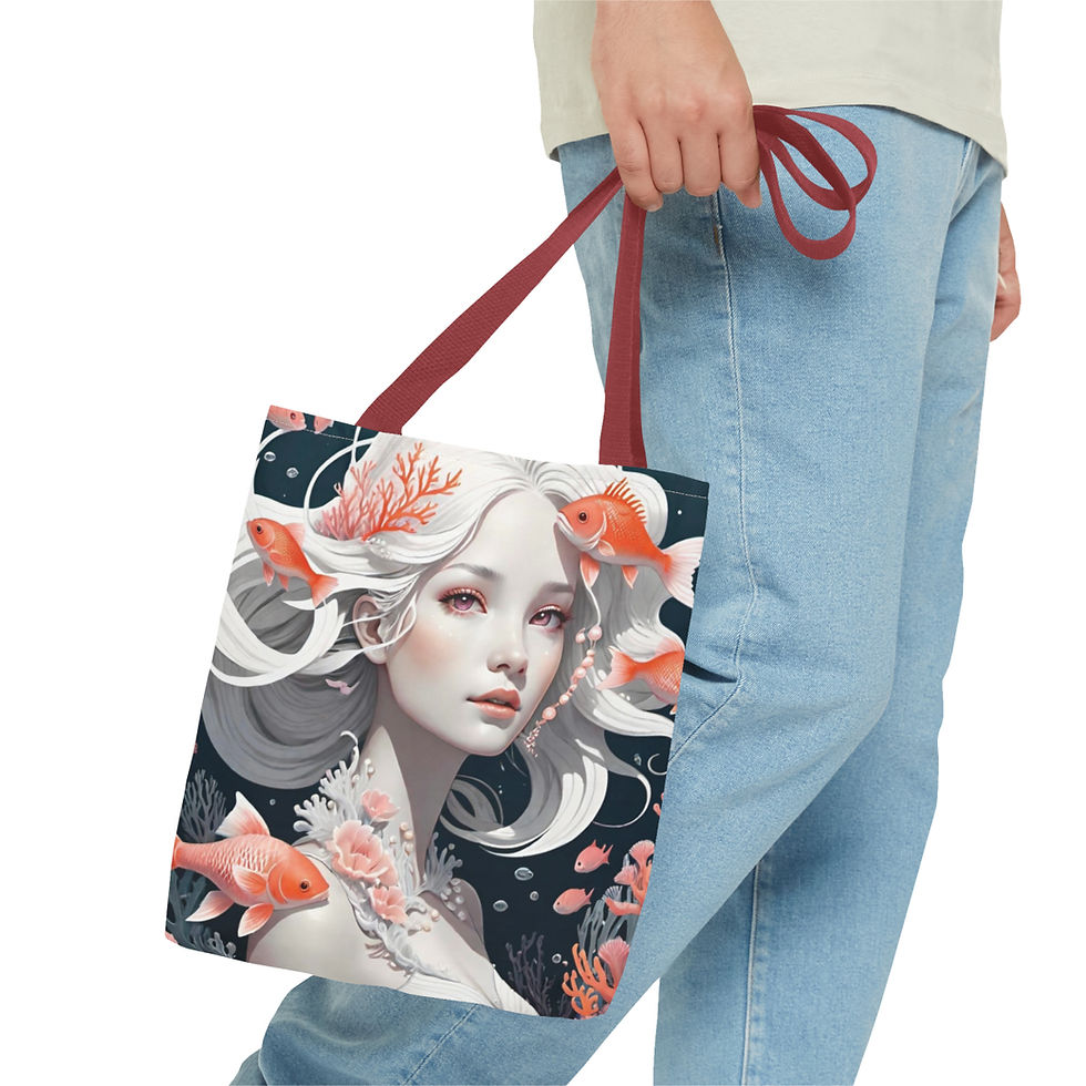Thumbnail: Albino Mermaid Among Several Coral Fish Pearls -Tote bag
