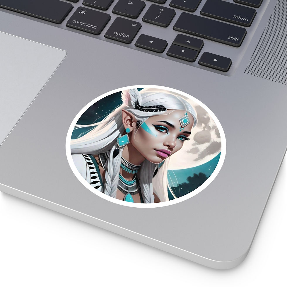 Thumbnail: Elven Female- All Turquoise Jewelry Full Moon Round Stickers, Indoor\Outdoor