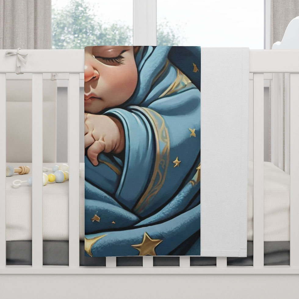 Thumbnail: Celestial Dreamtime-Fae Baby w Blue Star Blankie Moon- Soft Fleece Baby Blanket