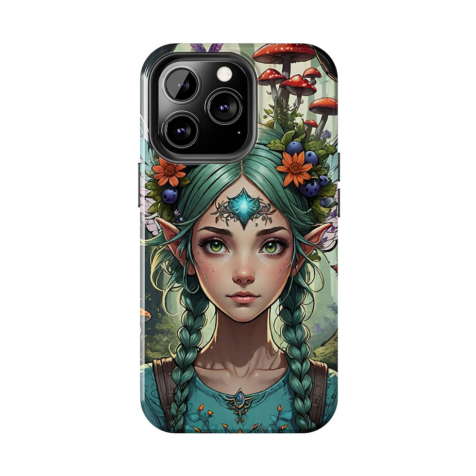 Thumbnail: Teal Haired Fly Agaric Mushroom Fae with Braids - Gem- Tough Phone Cases