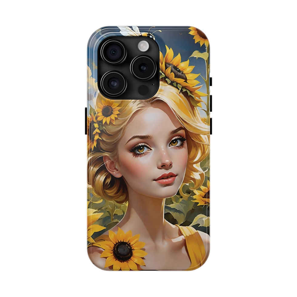 Thumbnail: Sunflower Fae- Sunflower Field-Flowers in Hair Bumblebee Tough Phone Cases