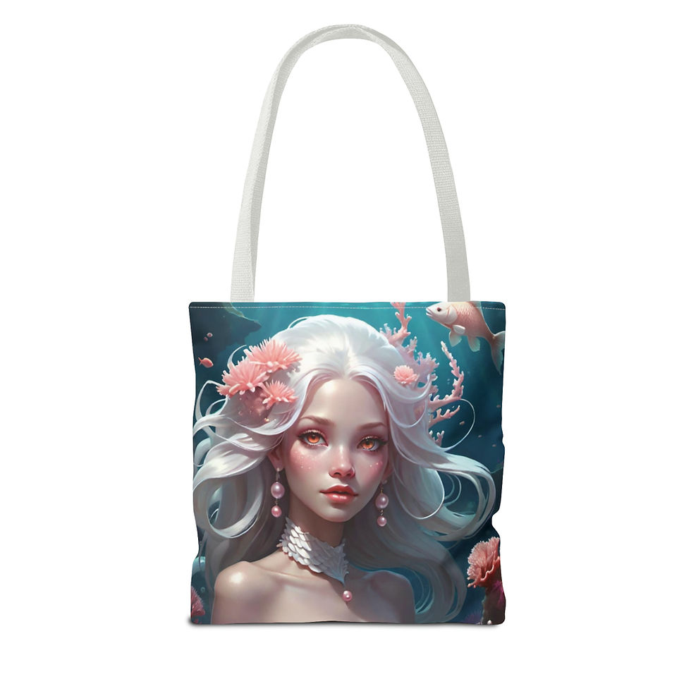 Thumbnail:  Albino Mermaid w Pink Coral Flowers and Pearl Accents among Pink Fish-Tote bag