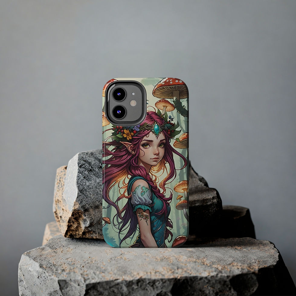 Thumbnail:  Burgundy Haired Fly Agaric Mushroom Fae -Teal Shirt Tough Phone Cases