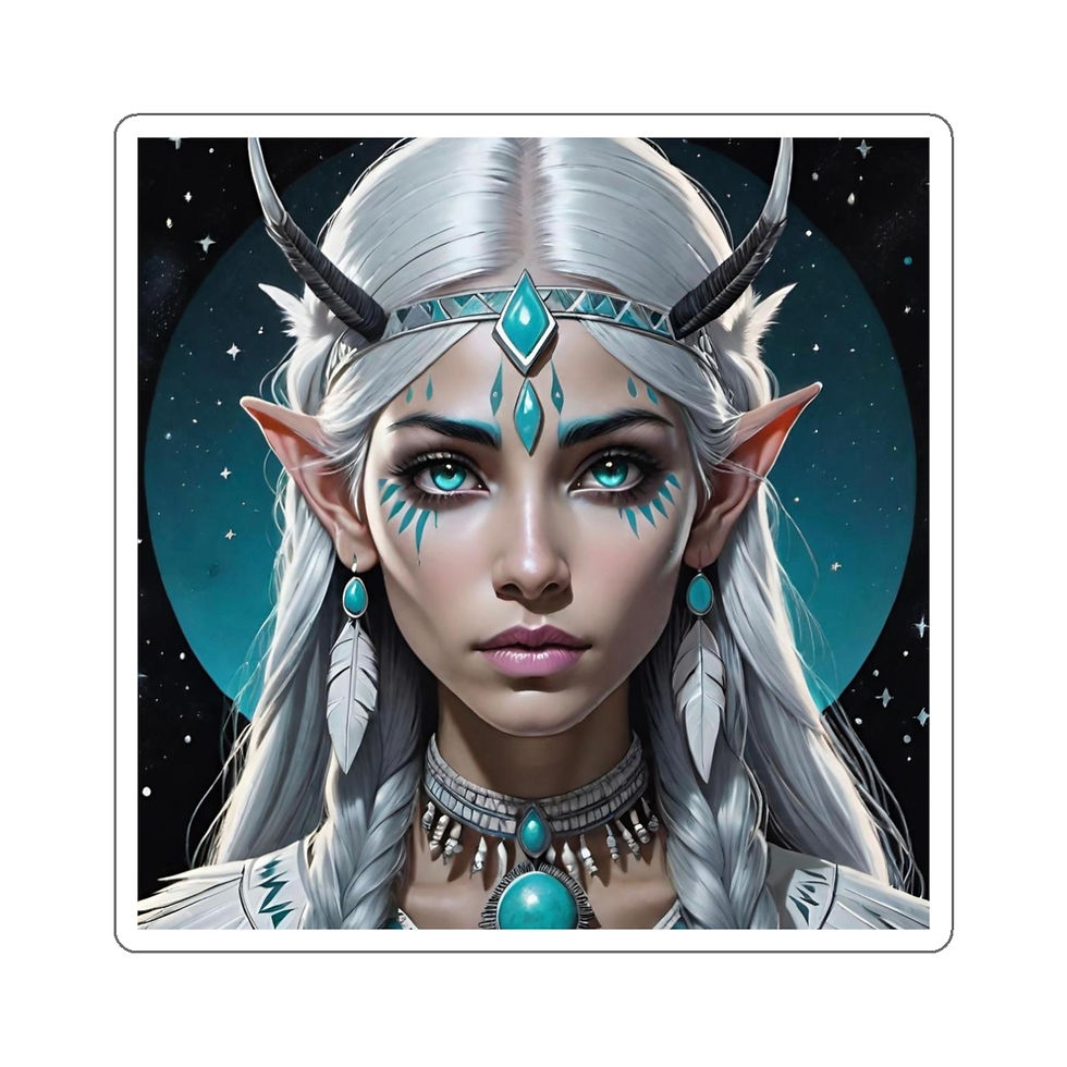 Thumbnail: Elven Female- Horned Headpiece Turquoise Jewelry Blue Makeup-Die-Cut Stickers