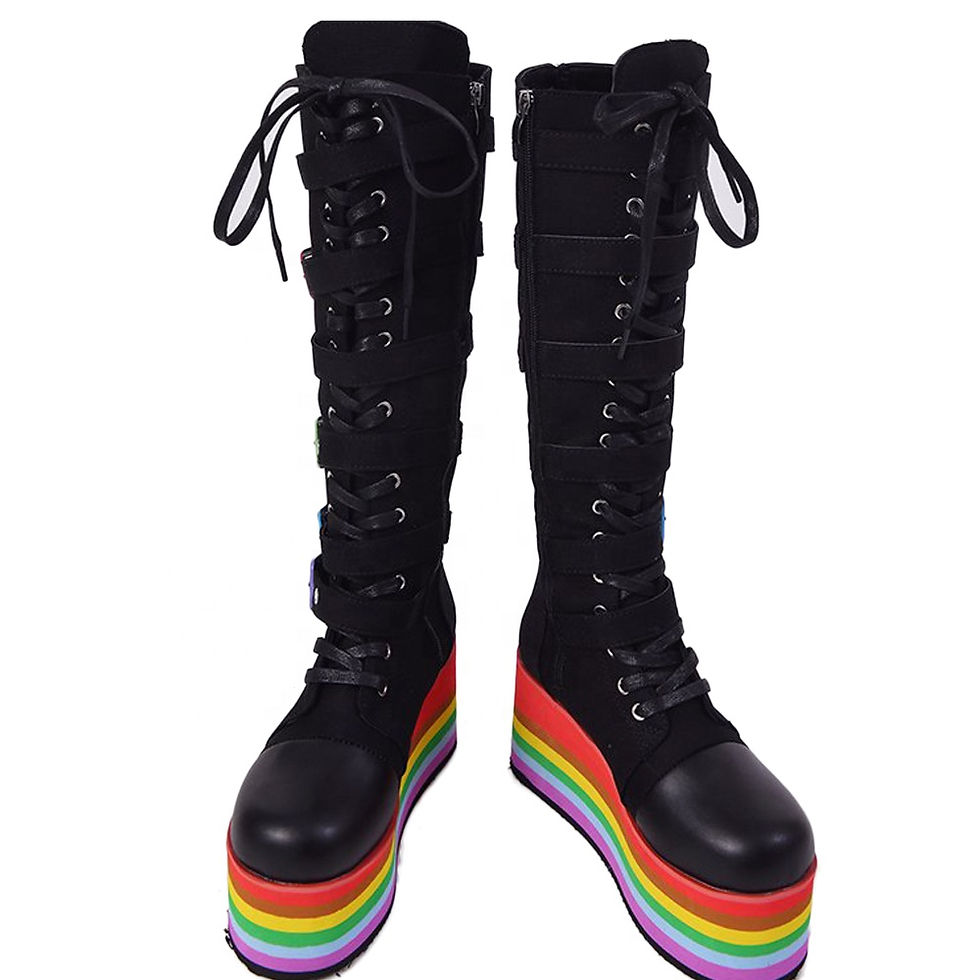 Thumbnail: Womens Knee High Punk Rainbow Flat Platform Wedge