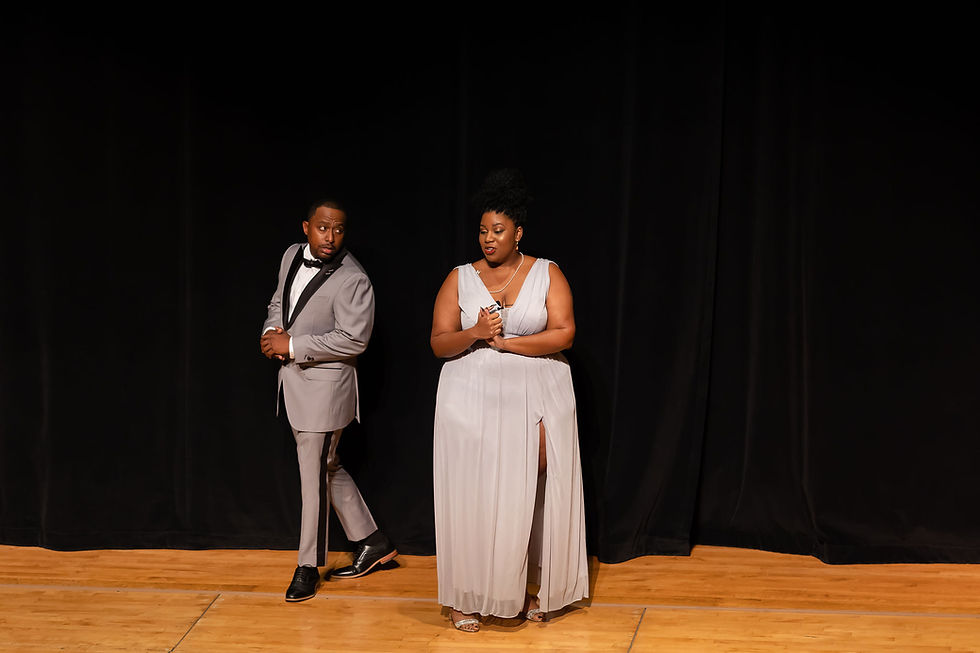 Actors Bryan Lockett and Courtney Walker, in the wedding scene of the stage play "Loving You 2"