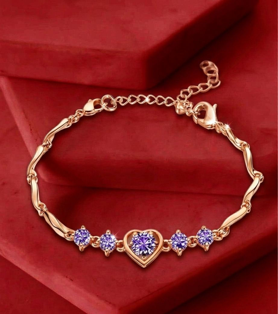 Rose Gold Purple Crystal Heart Bracelet