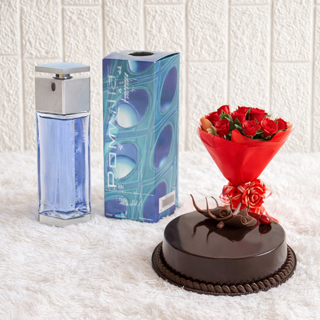 Rasasi Romance For Men Perfume 100ml,6 roses,Premium Chocolate Truffle Cake