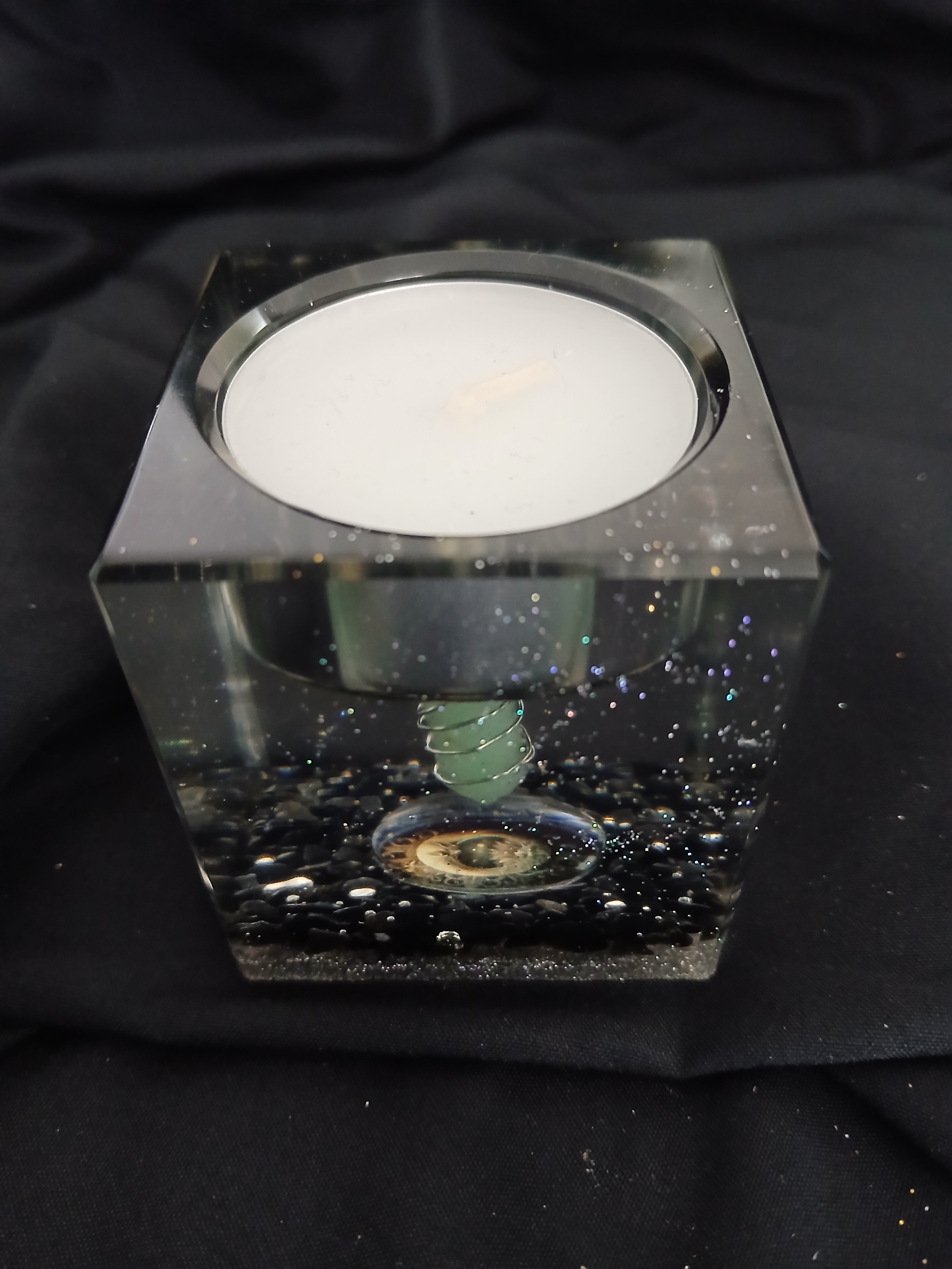 Bougeoir aventurine et obsidienne 