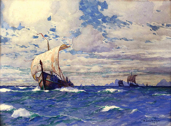 “Viking Ships Off the Rocky Coast,” by German artist M. Zeno Diemer (1867–1939)