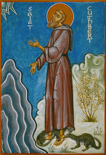 St. Cuthbert with otters (by Aidan Hart)
