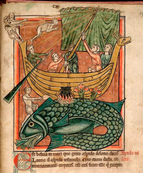 St. Brendan and crew celebrate Easter on a whale. British Library Manuscripts Harley 3244 & 4751.