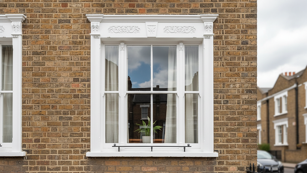Eye-level view of restored Victorian sash window in a period London home