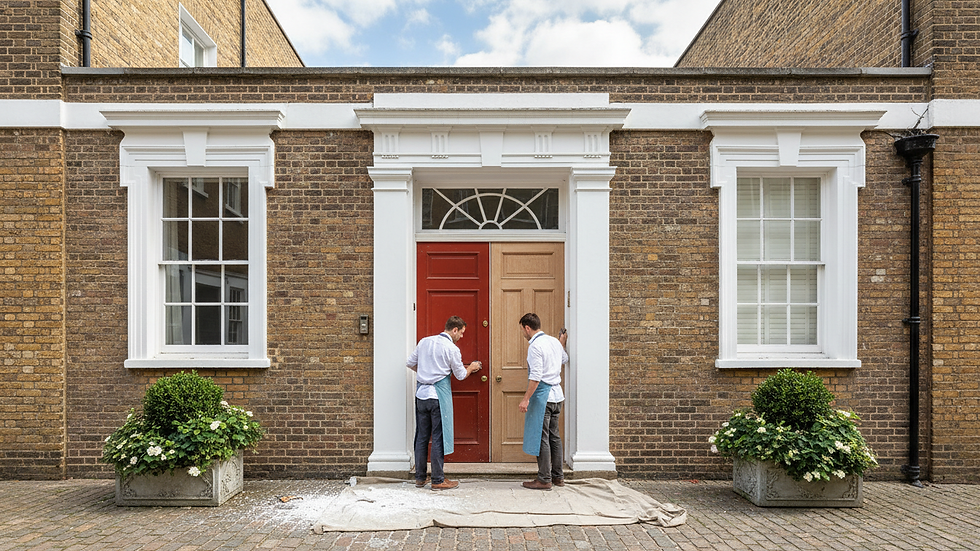 Eye-level view of bespoke wooden door restoration in a heritage London property