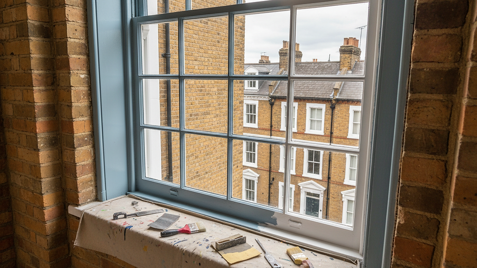 High angle view of traditional sash window being restored in a heritage property