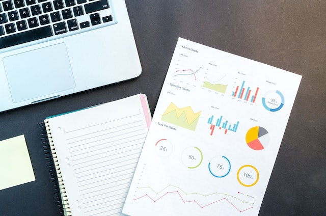 A data chart next to a a laptop