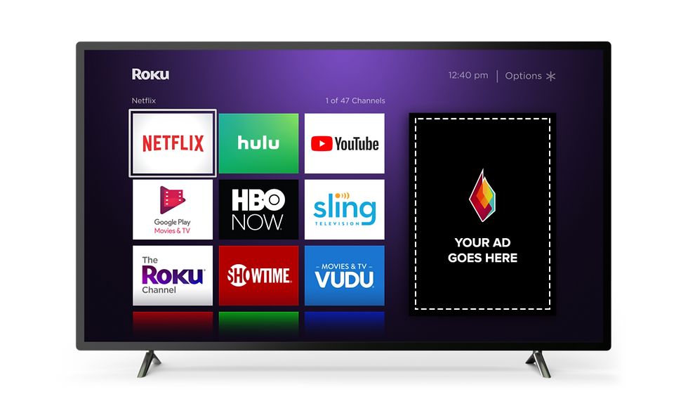 Connected Tv and Programmatic Advertising demonstrated through a bunch of streaming services listed on a TV