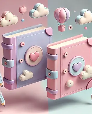 DALL·E 2025-02-23 20.37.35 - Two whimsical 3D children’s books floating in mid-air, design