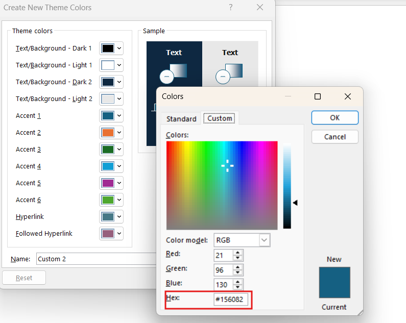 Find the Hex code at the bottom of the pop-up window
