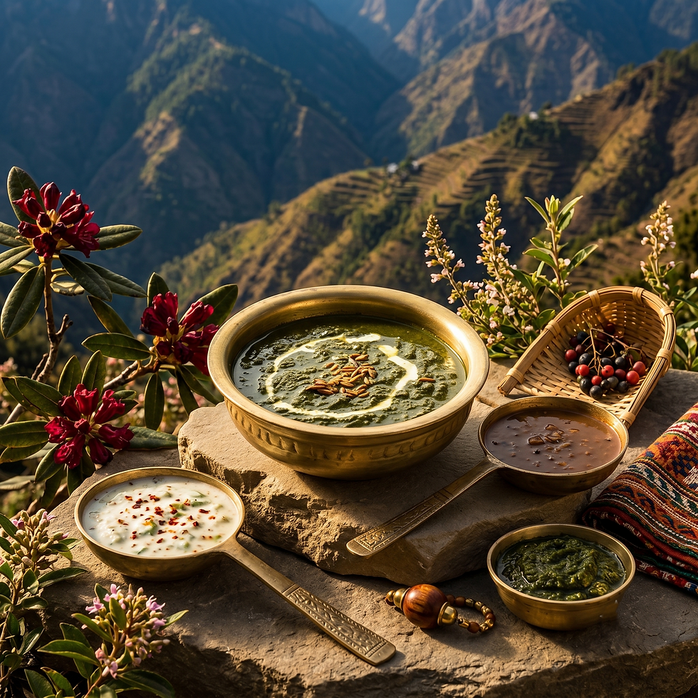 Kafuli, a traditional Uttarakhand vegetarian dish made with spinach, fenugreek leaves and rice flour, served as part of the Taste the North buffet at Copper Chimney Singapore.