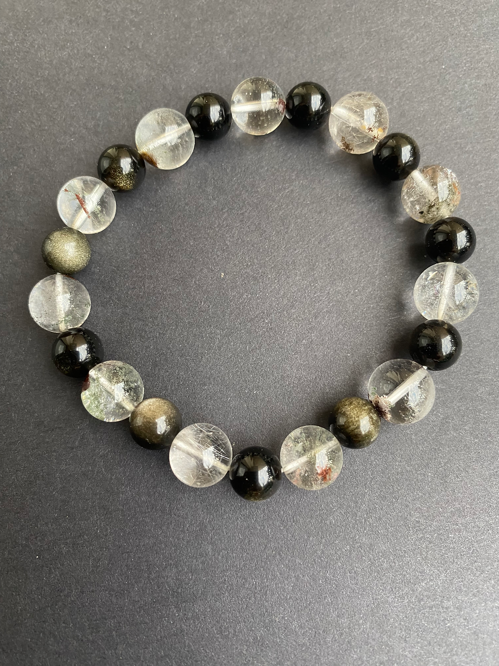 Miniature : Bracelet grandes pierres Quartz Rutile vert et Oidiennbse dorée